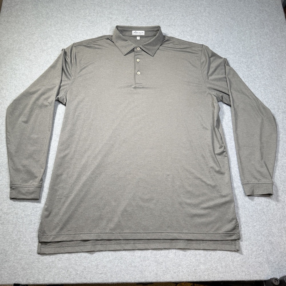 Peter Millar Summer Comfort Polo Shirt Mens XL Gray Long Sleeve Golf Performance